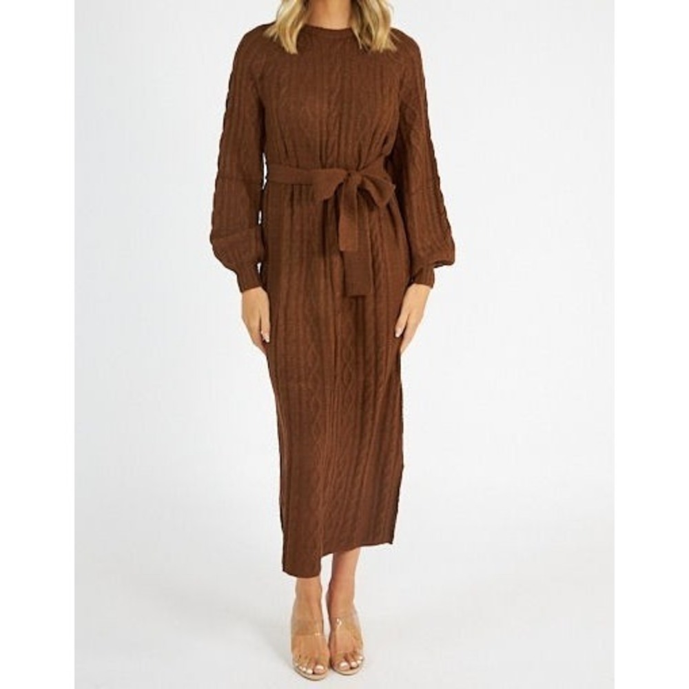 Show Me Your Mumu Women's Chocolate Cable Knit Barb Sweater Midi Dress‎ - Small